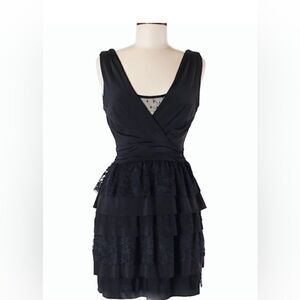 🎉HP🎉ZARA Basic Lace Tulle Mesh Layered Ruffle Black Mini Dress(Size Small)Rare